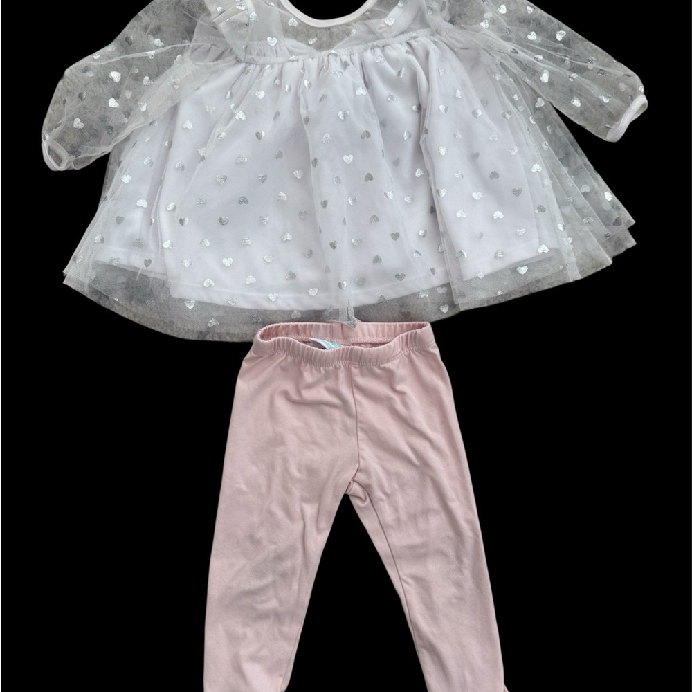 White and Pink Baby blouse with Leggings